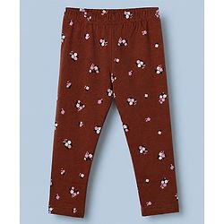 Babyhug Cotton Knit Slim Fit Full Length Leggings with Floral Print Pack of 3 in Maroon White