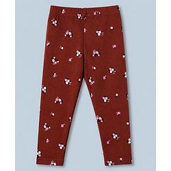 Babyhug Cotton Knit Slim Fit Full Length Leggings with Floral Print Pack of 3 in Maroon White