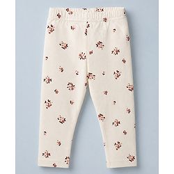 Babyhug Cotton Knit Slim Fit Full Length Leggings with Floral Print Pack of 3 in Maroon White