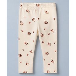 Babyhug Cotton Knit Slim Fit Full Length Leggings with Floral Print Pack of 3 in Maroon White