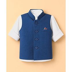 Babyhug Knit Woven Full Sleeves Solid Party Suit - Blue