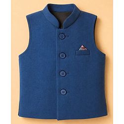 Babyhug Knit Woven Full Sleeves Solid Party Suit - Blue