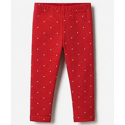 Babyhug Cotton Elastane Knit Full Length Slim Fit Leggings With Floral & Polka Dot Print Pack of 3 in Pink Red