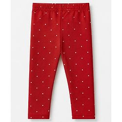 Babyhug Cotton Elastane Knit Full Length Slim Fit Leggings With Floral & Polka Dot Print Pack of 3 in Pink Red