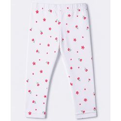 Babyhug Cotton Knit Full Length Leggings with Floral Print Pack of 3 in Pink Green White