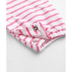 Babyhug 100% Cotton Interlock Knit Full Sleeves Romper with Frill Details and Polka Dots Print with Stripes - White & Pink