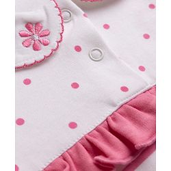 Babyhug 100% Cotton Interlock Knit Full Sleeves Romper with Frill Details and Polka Dots Print with Stripes - White & Pink