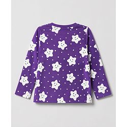 Babyhug 100% Cotton Knit Full Sleeves Co-Ords T-Shirt & Pyjama Night Suit with Star Print - Purple