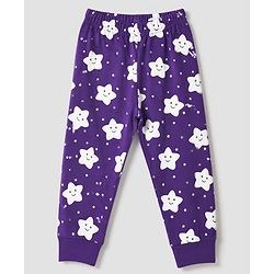 Babyhug 100% Cotton Knit Full Sleeves Co-Ords T-Shirt & Pyjama Night Suit with Star Print - Purple