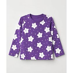 Babyhug 100% Cotton Knit Full Sleeves Co-Ords T-Shirt & Pyjama Night Suit with Star Print - Purple