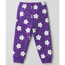 Babyhug 100% Cotton Knit Full Sleeves Co-Ords T-Shirt & Pyjama Night Suit with Star Print - Purple