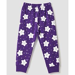 Babyhug 100% Cotton Knit Full Sleeves Co-Ords T-Shirt & Pyjama Night Suit with Star Print - Purple