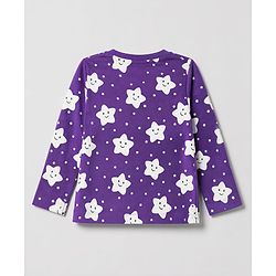 Babyhug 100% Cotton Knit Full Sleeves Co-Ords T-Shirt & Pyjama Night Suit with Star Print - Purple