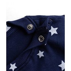Babyhug 100% Cotton Knit Rib Full Sleeves Co-Ords T-Shirt & Pyjama Winter NIght Suit with Star Print - Navy Blue