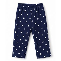 Babyhug 100% Cotton Knit Rib Full Sleeves Co-Ords T-Shirt & Pyjama Winter NIght Suit with Star Print - Navy Blue