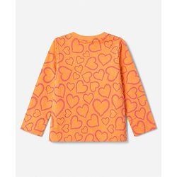 Babyhug 100% Cotton Knit Full Sleeves Co-Ords T-Shirt & Pyjama Night Suit with Heart Print - Peach