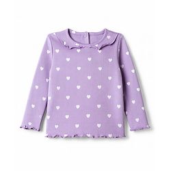 Babyhug Cotton Knit Rib Full Sleeves Co-Ords T-Shirt & Pyjama Night Suit with Heart Print - Lavender
