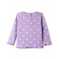 Babyhug Cotton Knit Rib Full Sleeves Co-Ords T-Shirt & Pyjama Night Suit with Heart Print - Lavender
