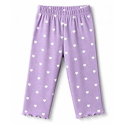 Babyhug Cotton Knit Rib Full Sleeves Co-Ords T-Shirt & Pyjama Night Suit with Heart Print - Lavender