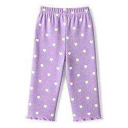 Babyhug Cotton Knit Rib Full Sleeves Co-Ords T-Shirt & Pyjama Night Suit with Heart Print - Lavender
