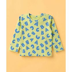 Babyhug Cotton Knit Rib Full Sleeves T-Shirt & Pajama Winter Night Suit with ABC Letters Print - Green