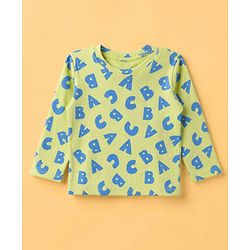 Babyhug Cotton Knit Rib Full Sleeves T-Shirt & Pajama Winter Night Suit with ABC Letters Print - Green