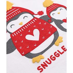 Babyhug 100% Cotton Knit Full Sleeves T-Shirt & Pyjama Night Suit with Penguin & Heart Print - White