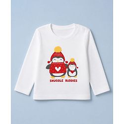 Babyhug 100% Cotton Knit Full Sleeves T-Shirt & Pyjama Night Suit with Penguin & Heart Print - White