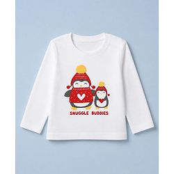 Babyhug 100% Cotton Knit Full Sleeves T-Shirt & Pyjama Night Suit with Penguin & Heart Print - White