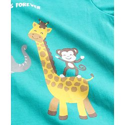 Babyhug Cotton Knit Full Sleeves T-Shirt & Pajama Night Suit with Monkey Giraffe Elephant Print - Turquoise