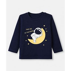 Babyhug Cotton Knit Full Sleeves T-Shirt & Pyjama Set With Astronaut Print - Navy Blue