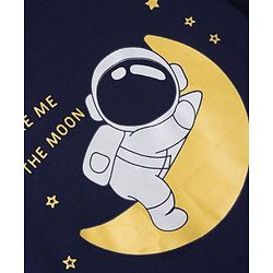 Babyhug Cotton Knit Full Sleeves T-Shirt & Pyjama Set With Astronaut Print - Navy Blue