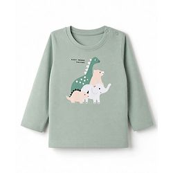 Babyhug 100% Cotton Knit Full Sleeves T-Shirt & Pyjama Night Suit with Animal Print - Green