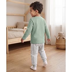 Babyhug 100% Cotton Knit Full Sleeves T-Shirt & Pyjama Night Suit with Animal Print - Green