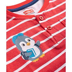 Babyhug Single Jersey Knit Full Sleeves Striped T-Shirt & Denim Jeans Set - Red & Blue