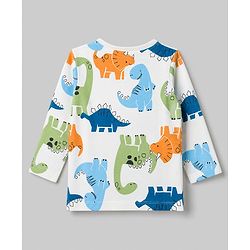 Babyhug 100% Cotton Knit Full Sleeves Co-Ords T-Shirt & Pyjama Night Suit with Dinosaur Print - White