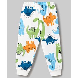 Babyhug 100% Cotton Knit Full Sleeves Co-Ords T-Shirt & Pyjama Night Suit with Dinosaur Print - White