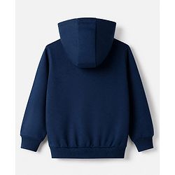 Babyhug 100% Cotton Knit Front Open Heavy Gauge Hooded Sweatshirt with Full Sleeves and Hey Patch - Navy Blue