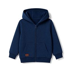Babyhug 100% Cotton Knit Front Open Heavy Gauge Hooded Sweatshirt with Full Sleeves and Hey Patch - Navy Blue