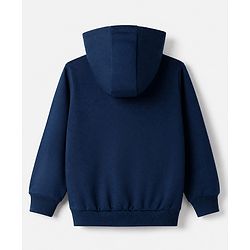 Babyhug 100% Cotton Knit Front Open Heavy Gauge Hooded Sweatshirt with Full Sleeves and Hey Patch - Navy Blue