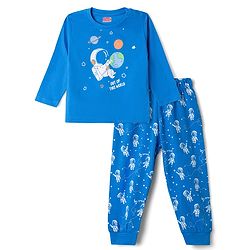 Babyhug 100% Cotton Knit Full Sleeves T-Shirt & Pyjama Night Suit with Astronaut Print - Blue