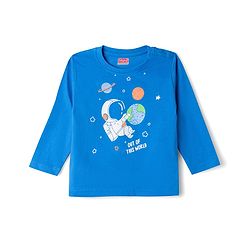 Babyhug 100% Cotton Knit Full Sleeves T-Shirt & Pyjama Night Suit with Astronaut Print - Blue