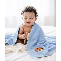 Babyhug Cotton Knit Microfiber Towel With Tiger Embroidery L 31.5 X B 22.5 cm - Light Blue