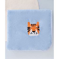 Babyhug Cotton Knit Microfiber Towel With Tiger Embroidery L 31.5 X B 22.5 cm - Light Blue