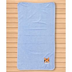 Babyhug Cotton Knit Microfiber Towel With Tiger Embroidery L 31.5 X B 22.5 cm - Light Blue
