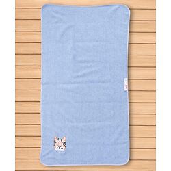 Babyhug Cotton Knit Microfiber Towel With Tiger Embroidery L 31.5 X B 22.5 cm - Light Blue