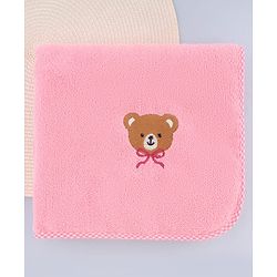 Babyhug Cotton Knit Microfiber Towel With Teddy Bear Embroidery L 31.5 X B 22.5 cm - Light Pink