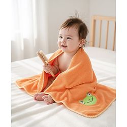 Babyhug Cotton Knit Microfiber Towel With Frog Embroidery L 31.5 X B 22.5 cm - Orange