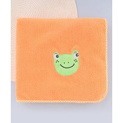 Babyhug Cotton Knit Microfiber Towel With Frog Embroidery L 31.5 X B 22.5 cm - Orange