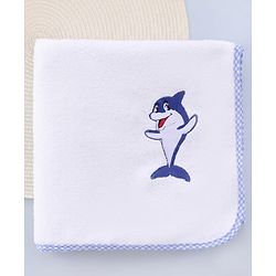 Babyhug Cotton Knit Microfiber Towel With Shark Embroidery L 31.5 X B 22.5 cm - White